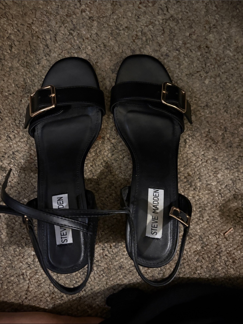 Steve Madden Black Slingback Sandals with Gold Buckles - Low Block Heel